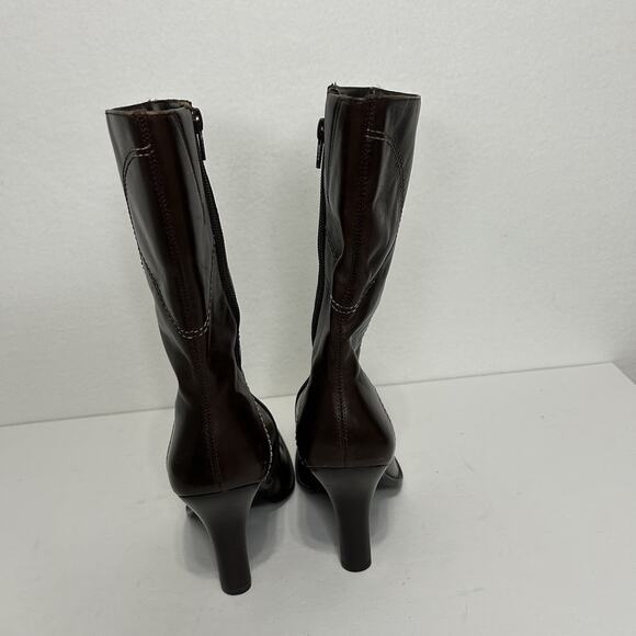 Diba Womens Brown Leather Square Toe Side Zipper Mid-Calf Heeled Boots 8 90s - Picture 5 of 10